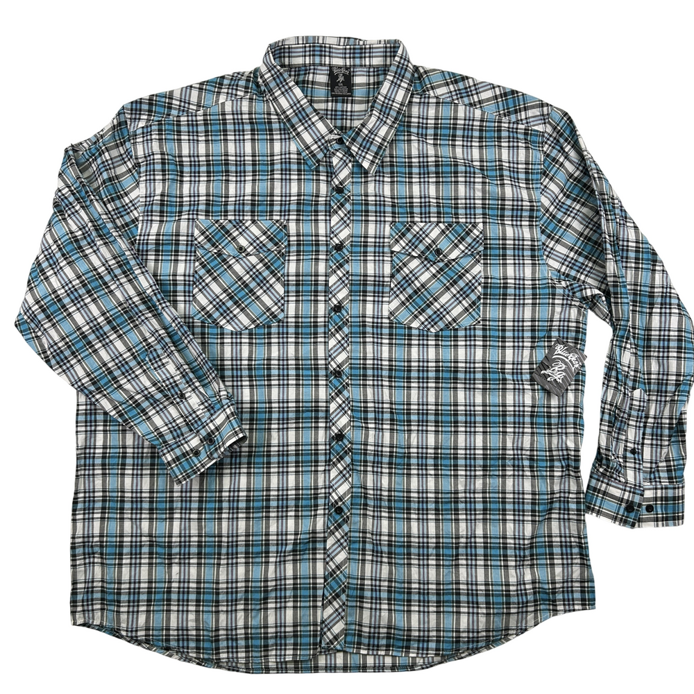 Blue Gear Shirt Mens 5XL Plaid Button Down Long Sleeve Western Flannel